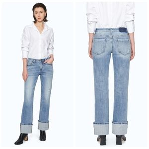Bayeas $108 Flora Mid Rise Straight Cuffed Denim Jeans Women's 30 Current Style